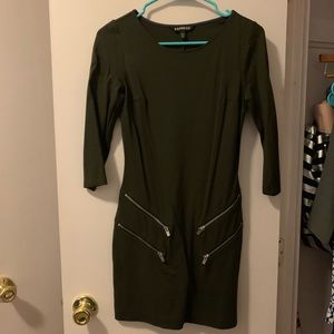 Army green zipper dress